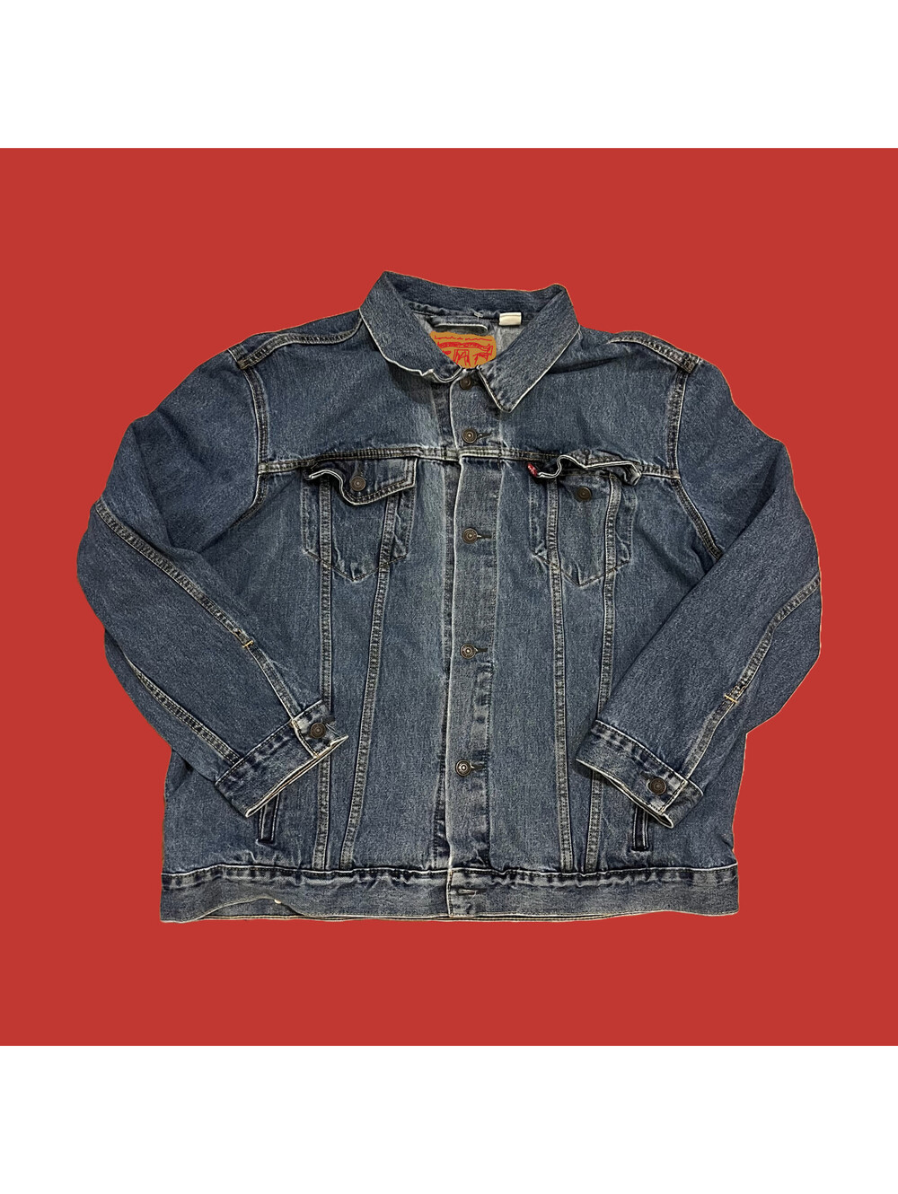 Levis Blue Denim Trucker Jacket Mens 3XL Medium Wash Red Tab Levis Denim Jacket